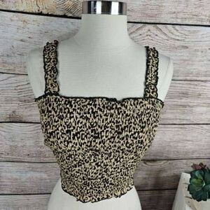 PacSun Lottie‎ Moss Smocked Cheetah Print Crop Top Size Large